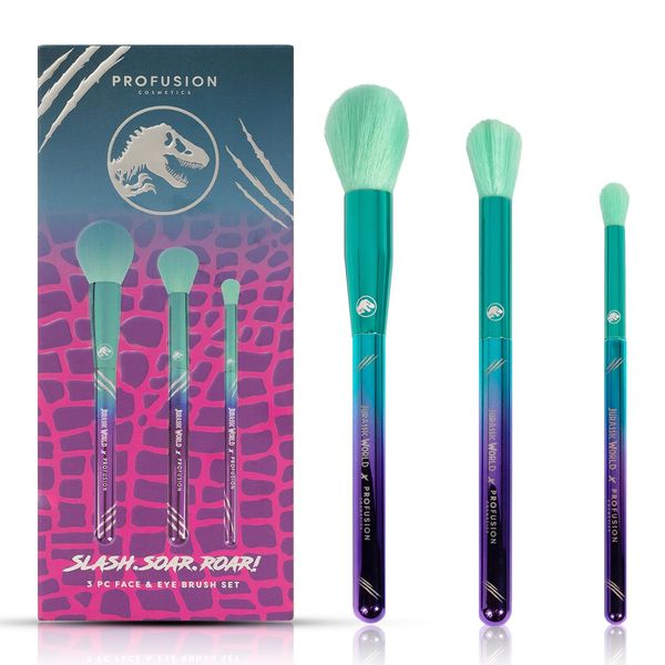 Profusion Cosmetics Jurassic Makeup Collection 3 Piece Face and Eye Brush Set