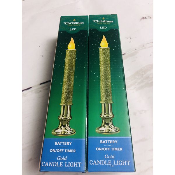 Window Candle Light led Bulb Gold Glitter 9.5" battery operated with timer Set