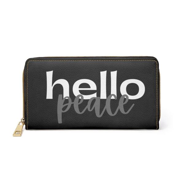 Womens Wallet, Zip Purse, Black & White Hello Peace - One size