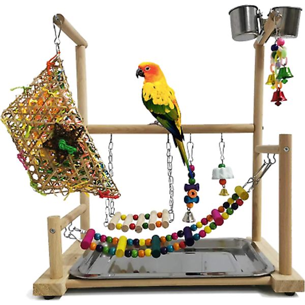 Parrot Playstand Bird Playground Conures Play Stand Wood Perch Gym Playpen Ladde