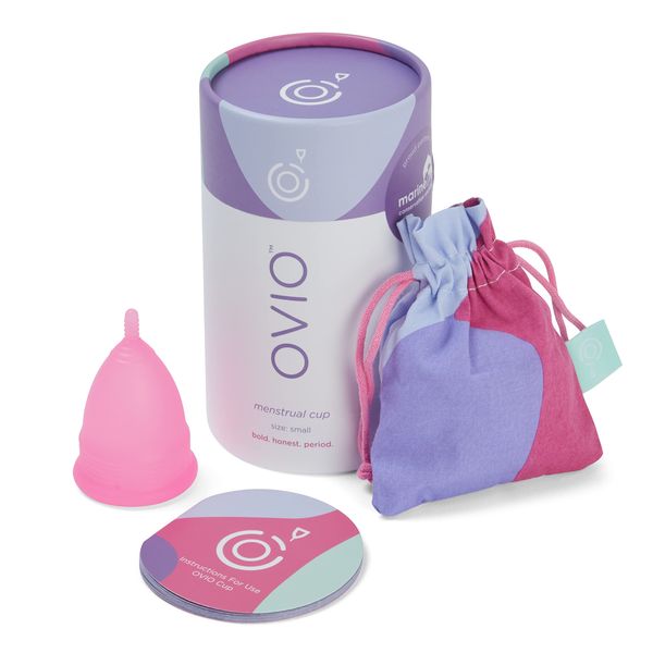 OVIO Menstrual Cup - Reusable Soft and Flexible 100% Medical Grade Silicone Cup with Travel Pouch - Leak Free and Reliable with Size Replacement Guarantee (Small)