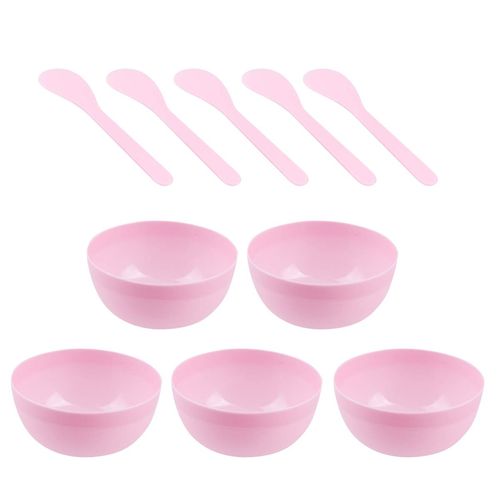 Milisten 10pcs Pink Mixing Bowls with Spoons: Plastic Making Tools Diy Crystal Mud Supplies for Glue Female mask Mixing