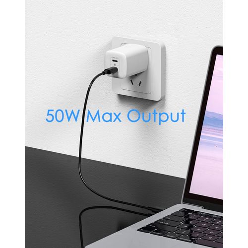 50W USB C Wall Charger, 2-Port GaN III Type C Charger, PPS 48W Fast Charging Block for iPhone 16/16 Plus/16 Pro/16 Pro Max/15/14/13/12/11, Galaxy, Pixel, iPad/iPad Mini and Laptops(Cable Not Included)