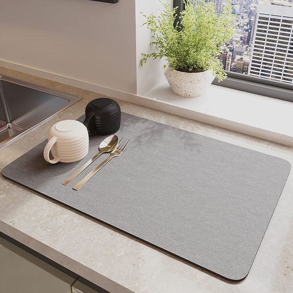 Drying Mat, Kitchen, Quick Drying, Antibacterial, Anti-slip, Absorbent Mat, Dish Drying Mat, Dish Place, Drying Mat, Insulation Mat, Sink Mat, Washable, Easy to Clean, Roll, Storage (Gray/15.7 x 19.7