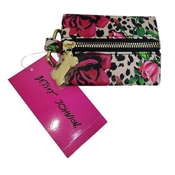 NWT Betsey Johnson Pet Waste Bag Holder Leopard Roses Gold Dog Supplies