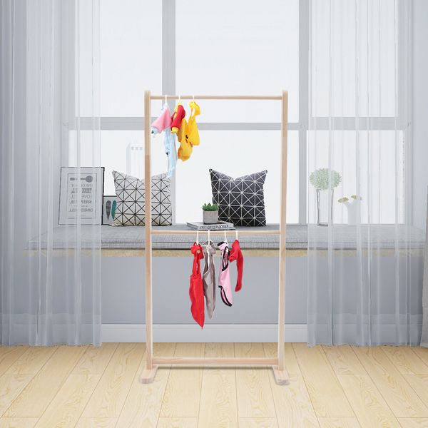 2 Layer Pet Clothes Garment Rack Wood Detachable Kids Clothing Rack