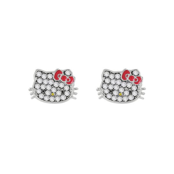 Hello Kitty Mädchen-Ohrstecker mit Steinen, versilbert, Einheitsgröße, Versilbert, Kein Edelstein