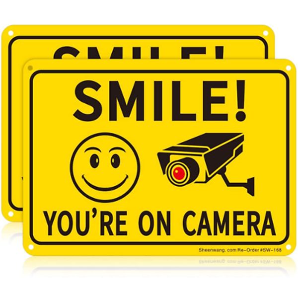 Sheenwang 2-Pack Smile You’re on Camera Sign, Video Surveillance Signs Outdoor