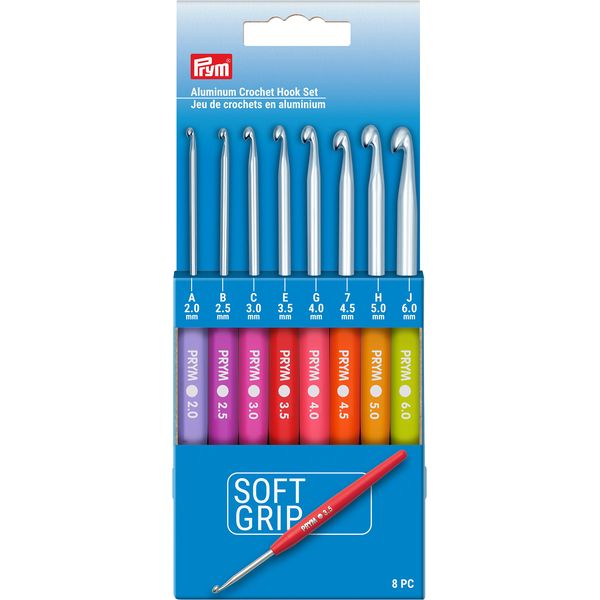 Prym Soft Grip Aluminum, 2-6mm Crochet Hook Set, Multicolor 8 Count