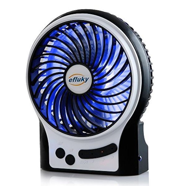 efluky 3 Speeds Mini Desk Fan, Rechargeable Battery Operated Fan with LED Light, Portable USB Fan Quiet for Home, Office, Travel, Camping, Outdoor, Indoor Fan, 4.9-Inch, Black