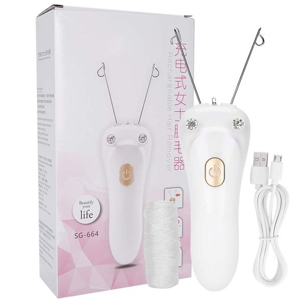 Elektrischer Gewinde Epilator, Haarentferner Schneller Schmerzloser Baumwollfaden Epilierer mit Faden, Frauen Gesichtshaarentferner, Rasierer USB Aufladung für Gesichts Körperhaare Gesicht Arm[Gold]