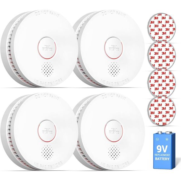 NEW SITERWELL Smoke Detector Alarm ETL-9th Listed 9V battery Magnetic Kit 4PACKS