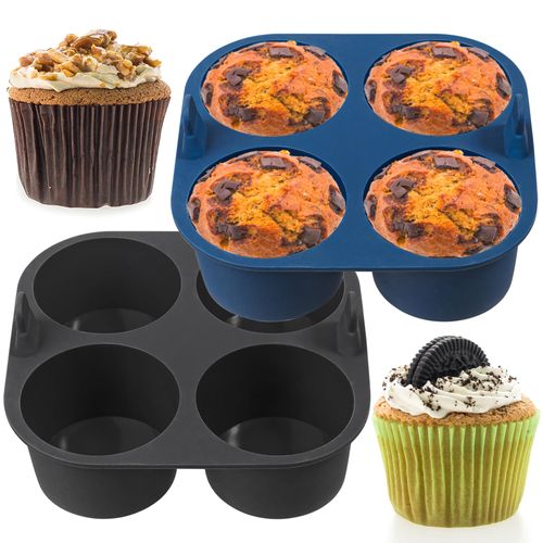 Webake 2PCS Jumbo Silicone Air Fryer Muffin Pan for Baking 4 Cavity Air Fryer Silicone Cupcake Pans Non Stick Food Grade and BPA Free Muffin Tins Baking Cups