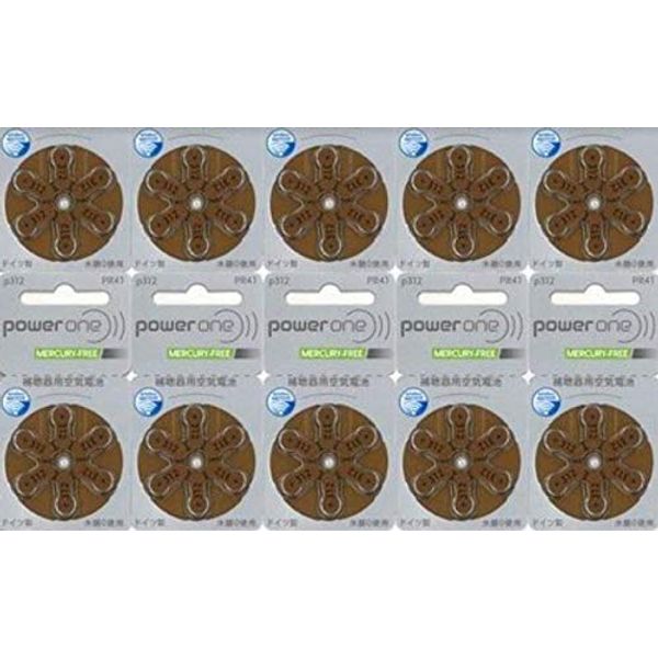 PowerOne PR41 (312) Air Hearing Aid Batteries, 6 Tablets x 10 Sheets Set