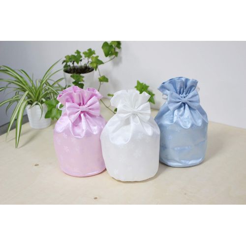 Crib Bag, Drawstring Urn Cover, Cherry Blossom Wrap, Cherry Blossom Clam, Ribbon Included, 4 Size, Hand Memorial Urn Cover, Cover Bag, Pet Memorial Service, Pet Loss (White)