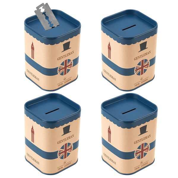 4 Pack Razor Blade Disposal Container for Safety Razor Blade, Detachable Safe Blade Bank for Used Leaf Razor, Large Capacity Razor Iron Disposal Case (Blue Hat)