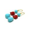 Red Bamboo Coral and Turquoise Paste Dangling Earrings, Golden Silver Hook