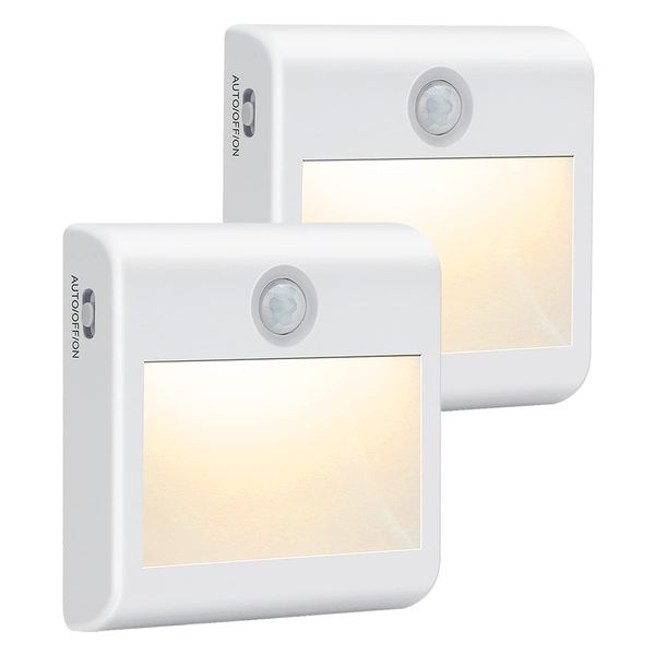 Motion Sensor Night Light, [2 Pack] Stick-On Battery Powered Night Lights, Motion Sensor Lights Indoor (AUTO/ON/OFF), Cupboard Light for Hallway, Stair, Closet, Shelf, Bathroom, Kitchen, Natural White