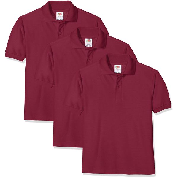 FRUIT OF THE LOOM Unisex Baby Short Sleeve Polo Shirt, Burgundy, 12-13 Years UK