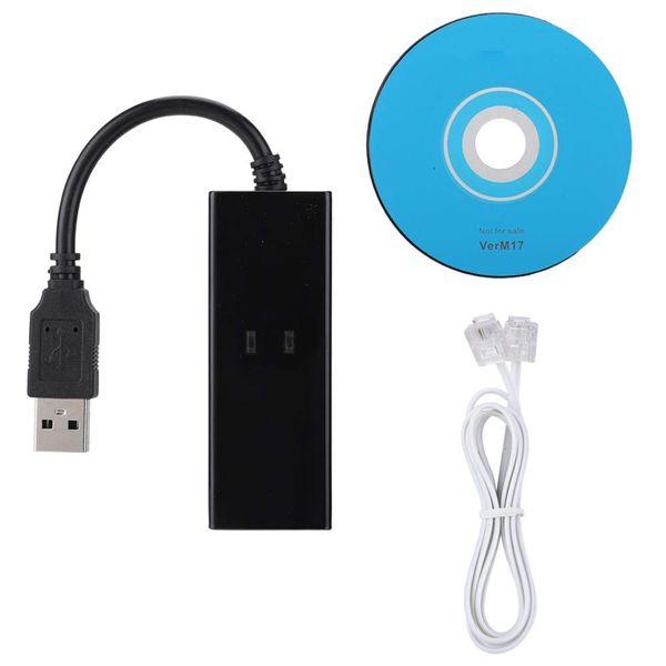 Thincol Data Modem USB 2.0 56K Data Fax External Modem for Win7 / 8 / 10 / XP with CD Driver and Phone Cable (Black)