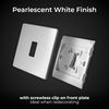 BG Electrical Single Intermediate Wall Light Switch, Screwless Front Plate, Round Edges, Evolve, Pearlescent White, 20A, 16AX, PCDCL13W-01