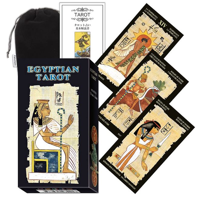 Kancharo Tarot Cards, 78 Cards, Tarot Divination [Egyptian Tarot] Japanese Tarot Card Basic Instructions & Pouch Included