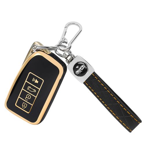TOMALL for Lexus Key Fob Cover with Keychain, 4 Buttons Soft TPU Key Fob Protector Compatible with Lexus ES RX is GS LS NX GX UX LX RC LC Car Key Cover, Black