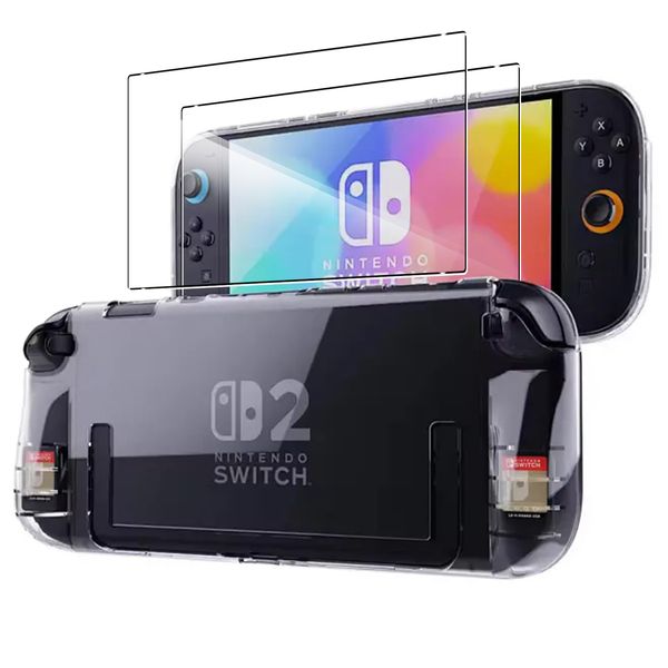 Clear Case for Nintendo Switch 2 + 2Pack Screen Protector ,Shock Absorption Anti Scratch Transparent TPU Protective Case for Nintendo Switch 2,Transparent