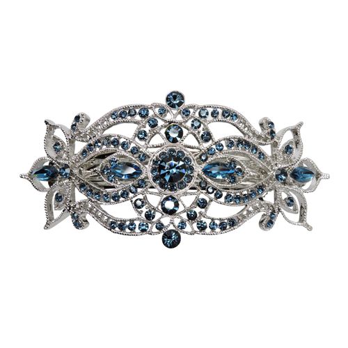 Faship Gorgeous Navy Blue Rhinestone Crystal Big Floral Hair Barrette