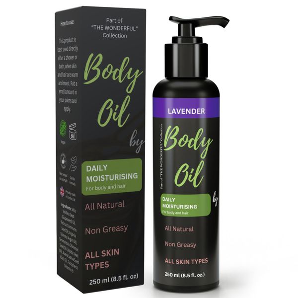 All Natural Skin Relief Body Oil, with Oat Oil & Jojoba Oil, Suitable for Sensitive Skin, Instantly Nourishes Very Dry, Sensitive Skin, Suitable for a Massage, 250ml (250ml, Lavender)