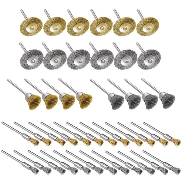 Kimlonton 44pcs Brass Wire Brush, Stainless Steel Wire Brush Polishing Brush, Router, Brush Bowl Shape, T-Shape, Pen Type, Set of 3 Types, Rust Remover Tool, Paint Stripping, Grinding, Polishing