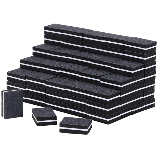 100 Pcs Mini Nail Buffer Blocks 180/100 Grit Sandwich Nail Buffer Washable for Nail Care(Black)