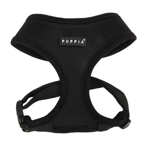 Puppia Soft Dog Harness No Choke Over-The-Head Triple Layered Breathable Mesh Adjustable Chest Belt and Quick-Release Buckle, Black, X-Small