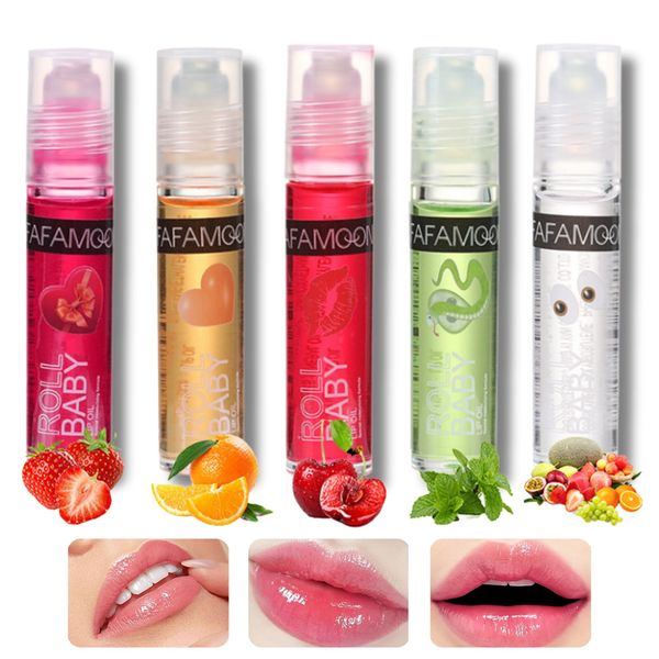 Lip Oil Set 5pcs Fruit-Flavored Moisturising Hydrating Hydrating Roll On Lip Gloss Set For Dry Lip Long Lasting Lip Glow Balm Lip Care Plumping Lip Oil Natural Shiny Crystal Jelly