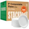 100% Compostable Paper Plates 9 Inch [500 Count] Heavy-Duty Dinner Plates - N...