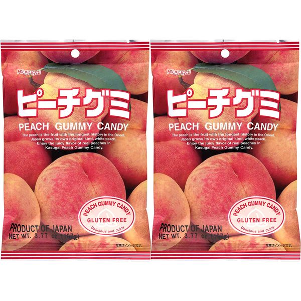 Kasugai Peach Gummy Candy 3.77oz (2 Pack)