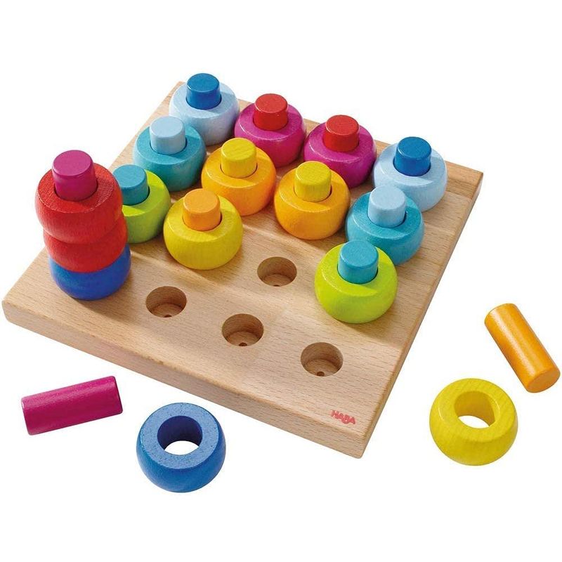 HABA Rainbow Whirls Wooden Sorting & Stacking Rings - Encourages Fine ...