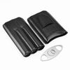 Cigar Case. Premium Stainless Steel Cutter Included. Crocodile PU Leather (Black)