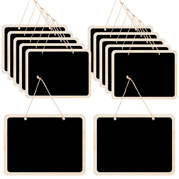 Pack of 12 Small Hanging Chalkboard Mini Chalkboard with Jute String, Double-Sided Memo Board Wall Board for Writing on, Hanging Boards for Party, Home, Buffet, Wedding, 16 x 12 cm