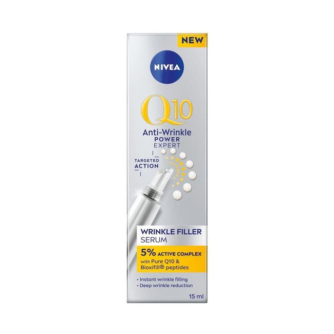 NIVEA Q10 Anında Etkili Kırışıklık Karşıtı Serum 15 ml,%5 Aktif Bileşen, Saf Q10 ve Petitler İçeren Cilt Serumu, 5 Dakikada Etki