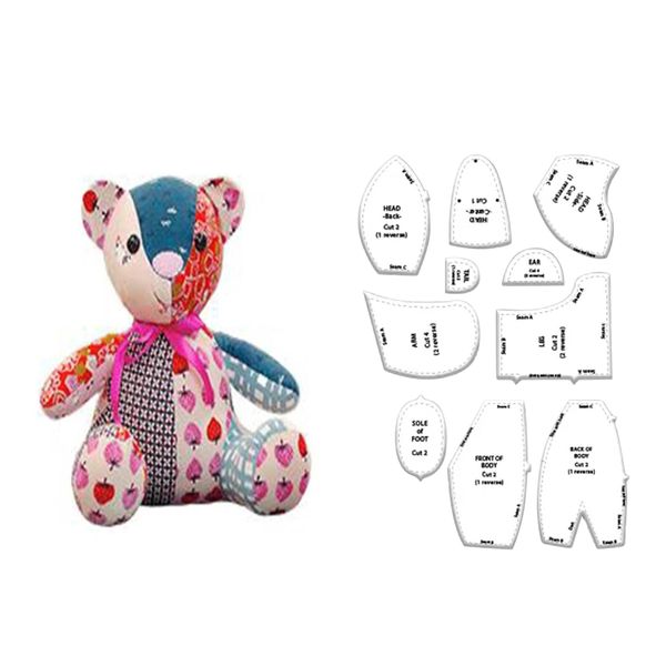 Memory Bear Sewing Pattern, Teddy Bear Patterns Sewing Memory Bear Template Ruler Set Acrylic Memory Bear Template Ruler Kit with Instructions DIY Sewing Quilting Memory Bear Patterns Christmas Gifts