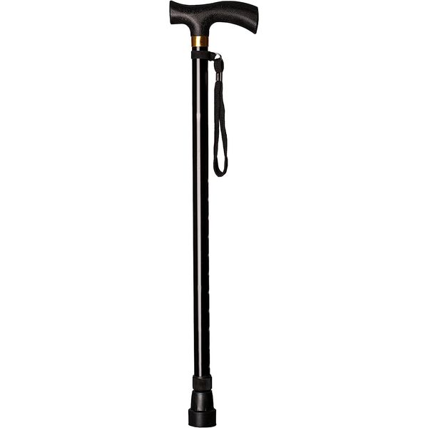 Folding Walking Stick In Black - Portable - Fully Adjustable - Lightweight - Aluminium - None Slip Foot - Simple And Hassle Free