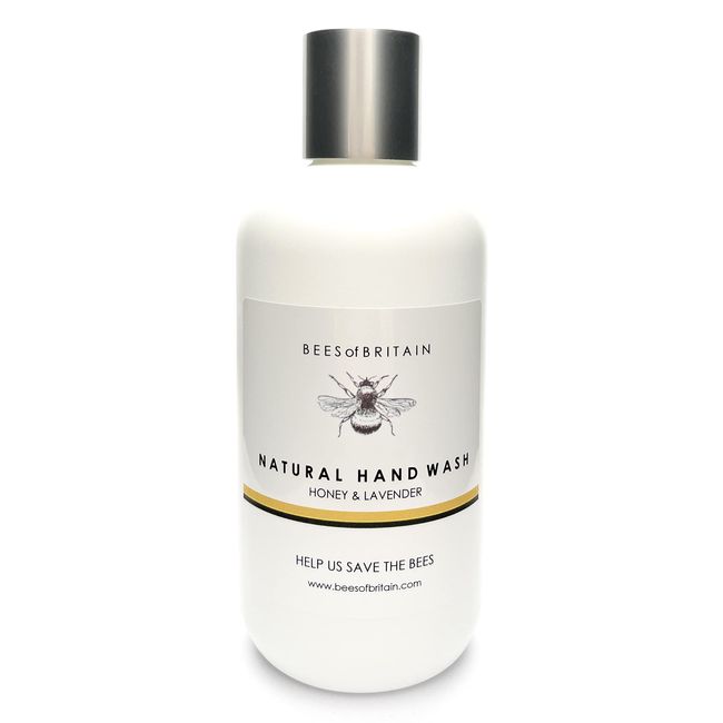 99% Natural HAND WASH - With ALOE VERA, HONEY & LAVENDER - 250ml - by BEES of BRITAIN No Sulfates, No Parabens. Concentrated. Gentle PH 5.5. We Donate 5% Profit to Help Save Bees and Pollinators.