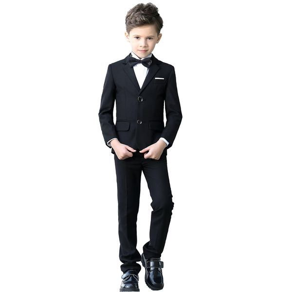 YuanLu Boys Suits Colorful Formal 5 Piece Slim Fit Dresswear Kids Tuxedo Suit Set (Black, 5)