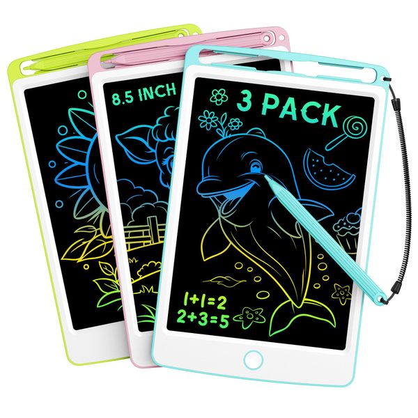 bravokids 3 Pack LCD Writing Tablet for Kids Toys, 8.5 Inch Colorful Doodle Board Drawing Tablet Pad Erasable, Toddler Learning Toys Birthday for Boys Girls 3 4 5 6 7 8 Year Old