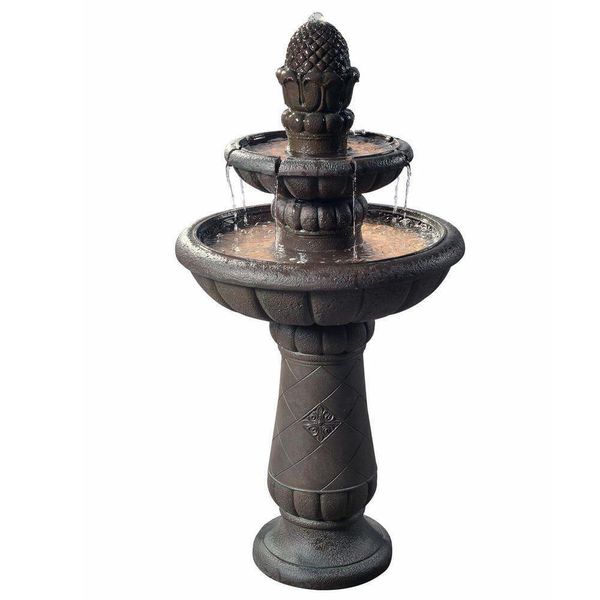 Teamson Home Pineapple Waterfall Fountain 39" Tall 2-Tier Polyresin Carbon Gray