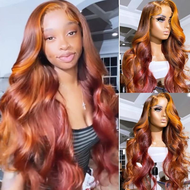 JYZ Hair Wavy 4/Red Brown Color 13x6 Deep Part Transparent Human Hair ...