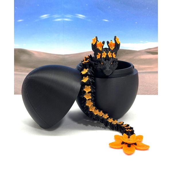 3D Printed Dragon with Dragon Egg, Articulated Black and Orange Cherry Blossom Dragon, Executive Desk Toy, Fidget ADHD Autism Toy D064-BE-CLS