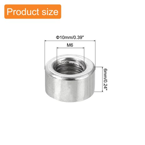 uxcell 20Pcs Round Weld Nuts, M6x6x10mm Long Weld on Bung Female Nut Threaded - 304 Stainless Steel Round Connector Nuts Sleeve Rod Bar Stud, Silver
