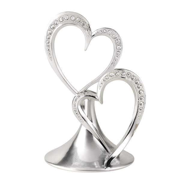 Hortense B. Hewitt Sparkling Love Double Hearts Anniversary, Engagement, Wedding Cake Topper, 5.5-Inches, Metal with Rhinestones, Silver